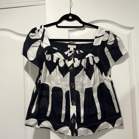 J. Crew Tops - J. Crew Navy and White Button-Front Short Sleeve Top